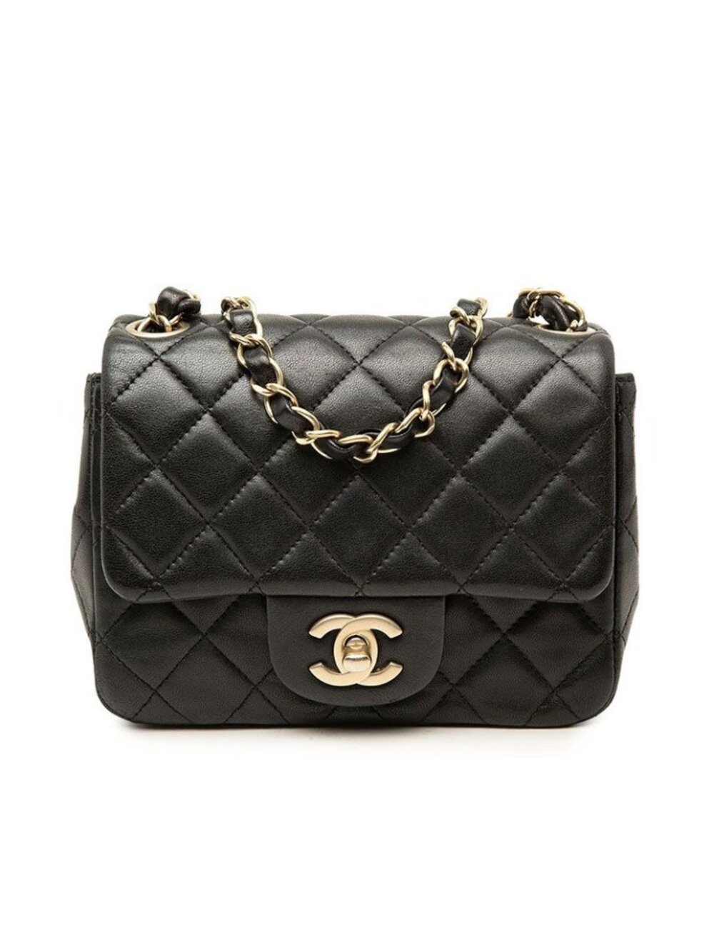 Chanel Quilted CC Logo Chain Shoulder Bag Crossbody Black Lambskin